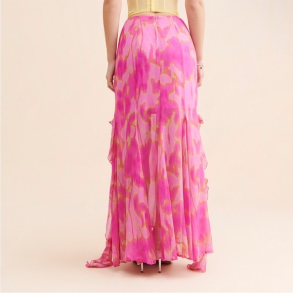 The Wolf Gang Rhapsody Maxi Skirt Candy Haze Frilly High Slit Hot Pink Floral - Picture 5 of 13
